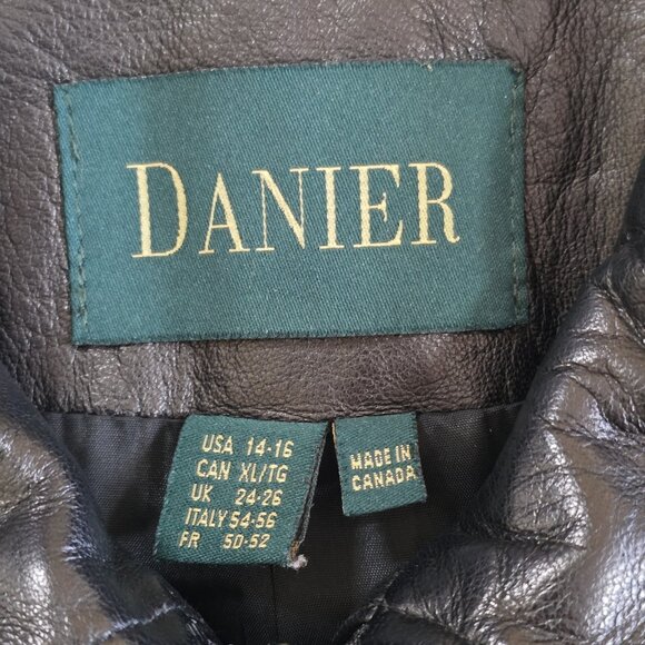 Danier Jacket Womens XL Brown Leather Pockets Zip Lined LS Classic Collar Mature - Picture 3 of 16